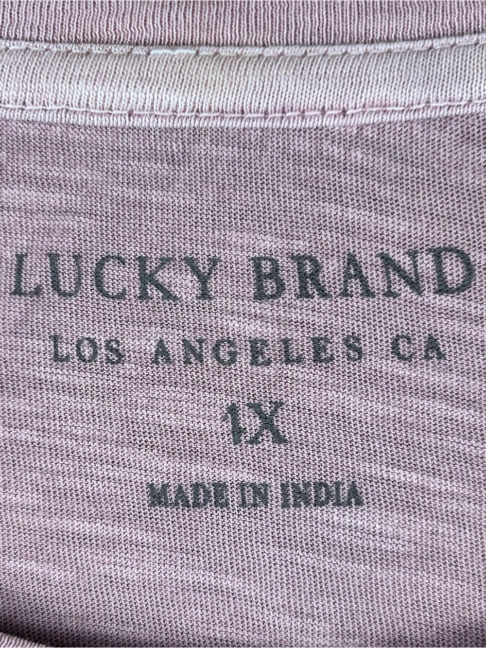 Lucky Brand Dusty Mauve Pink Silver Metallic Floral Lace Patch Tee Size 1X Plus - Picture 2 of 10